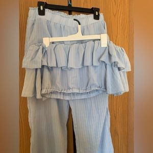 Cropped strapless top & wide leg pant matching set